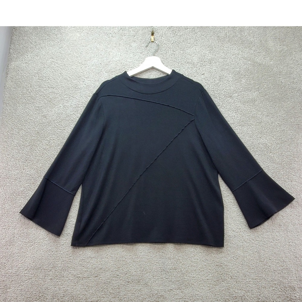 Weekends Chicos 3 Black Mock Neck Bell Sleeve Top Capsule Lagenlook Neutral XL